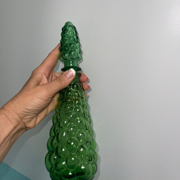 MCM Glasses Green Bubble Genie Bottle Decanter With Cordial Set of 6 - Picture 8 of 10